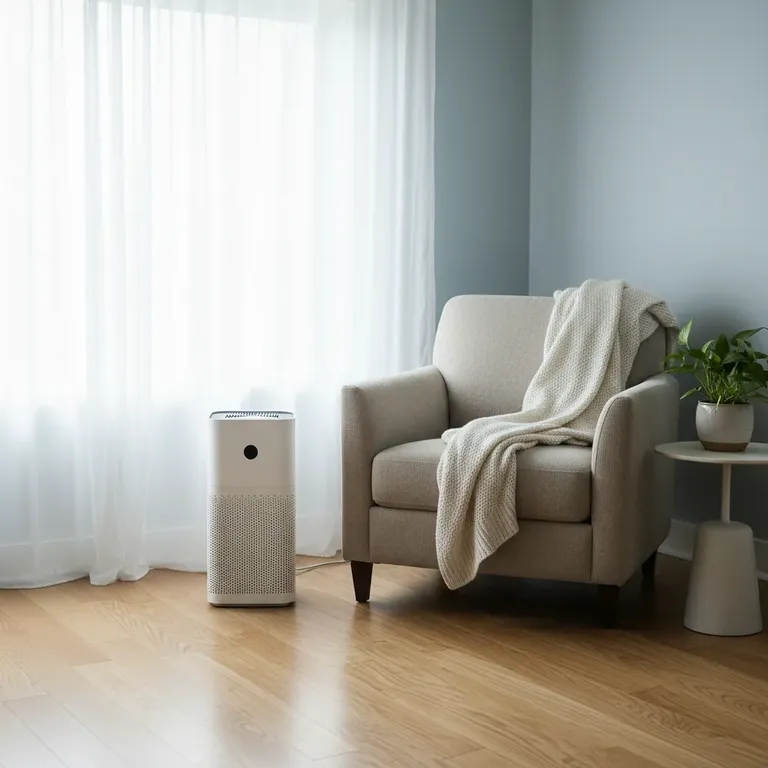 Air purifier in a bedroom corner