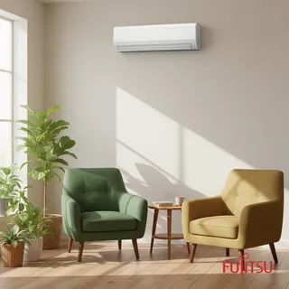 Fujitsu Lifestyle split system in a sunlit reading corner