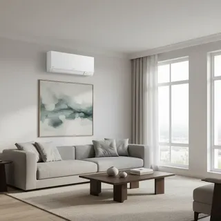 White Mitsubishi Electric MSZ-EF split system in a designer living room