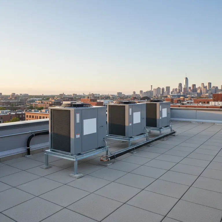 VRF air conditioning outdoor units on a commercial rooftop