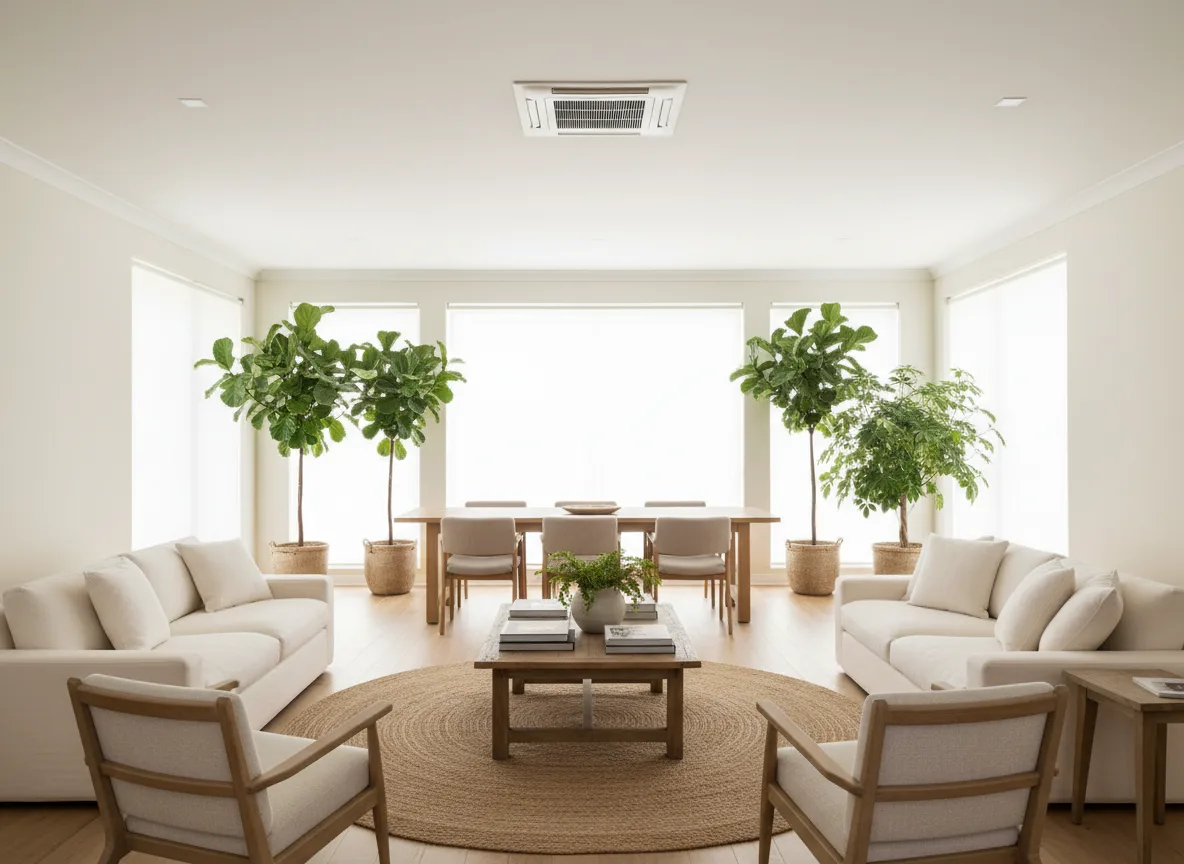 Ducted air conditioning in a bright open-plan Central Coast living and dining room