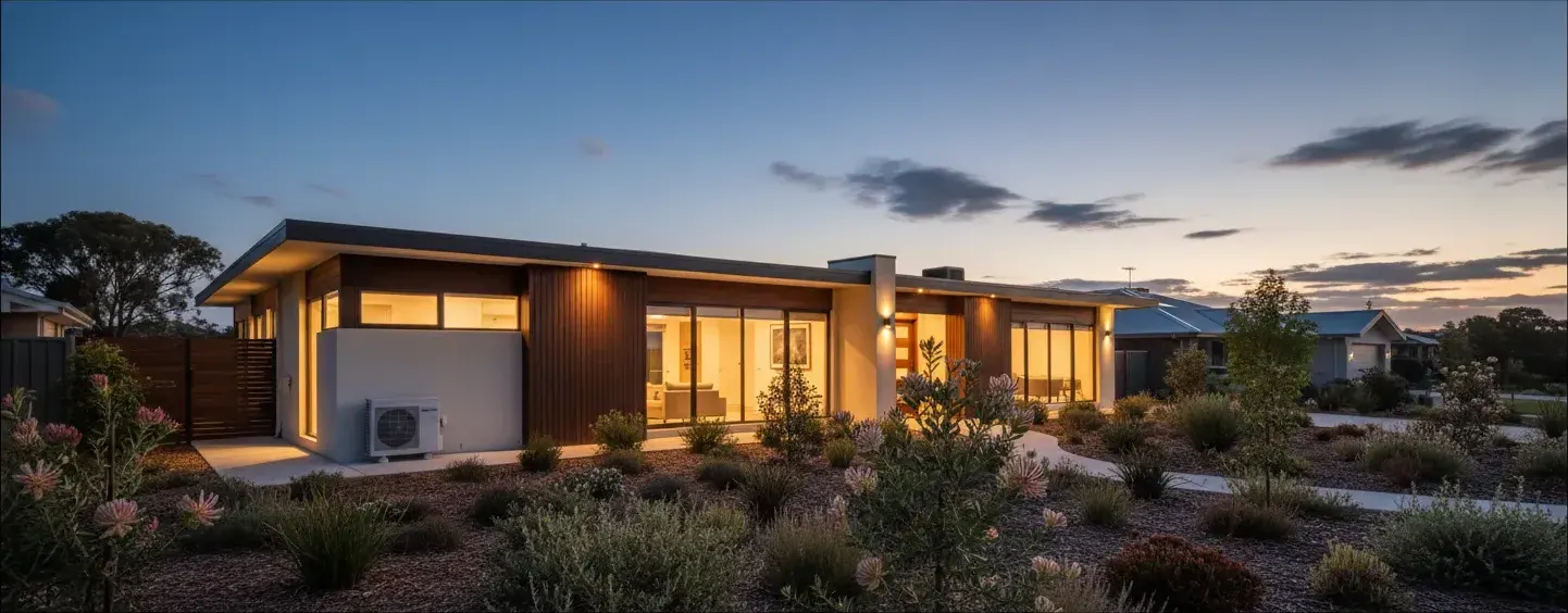 Sydney home at dusk with air conditioning by Schillair