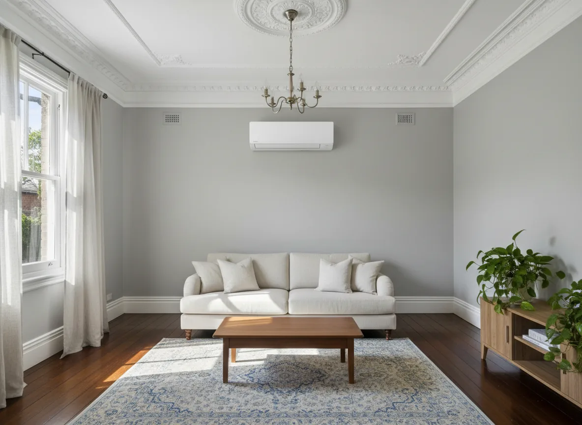 A wall-mounted split system in a renovated Inner West terrace living room