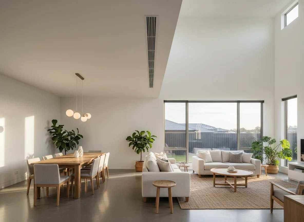 Ducted air conditioning vent in a bright open-plan Western Sydney living and dining room