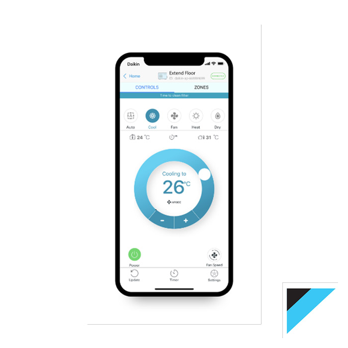 daikin ducted airbase photo of mible phone with application open